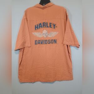 Harley-Davidson Silk Button Up Shirt Skull Wings Graphic Colorblock Men’s XL